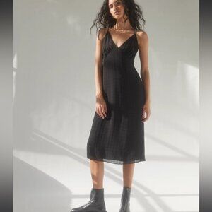 Aritzia Wilfred Black Plaid Strappy Self Tie Midi Liberty Dress Size 0